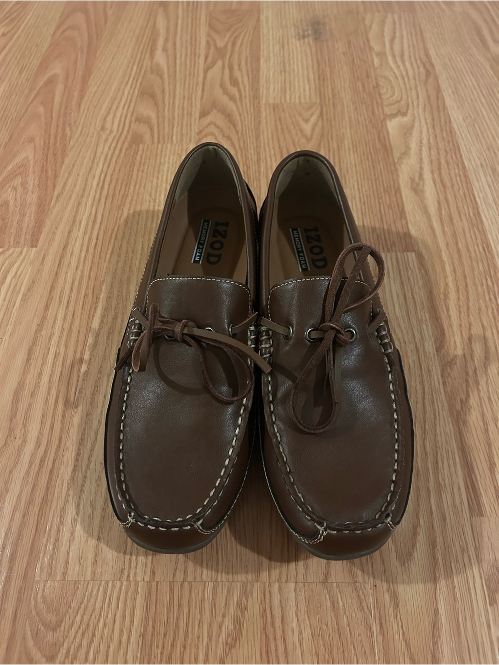 Izod Men's Brown Leather Loafers with Stitch Detailing